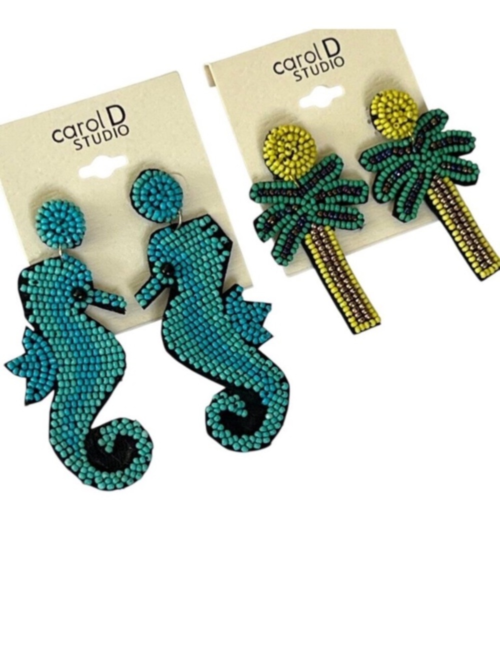 Statement Earrings Lightweight Set Vacation Felt Cruise Seahorse Palm Tree Bead